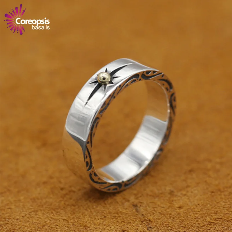 2017 New Fashiuon Men's Rings 925 Sterling Sliver Handmade Vintage Simple Sun Point Retro Decorative pattern Male GR39 | Украшения и