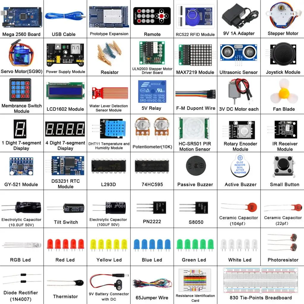 Полный стартовый набор для проекта Mega 2560 включая LCD1602 IIC ультразвуковой датчик