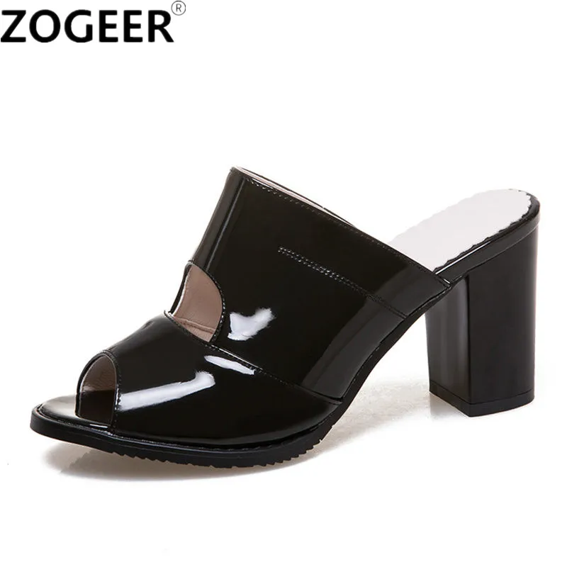 Женские шлепанцы из ПУ кожи сандалии на толстом высоком каблуке с открытым