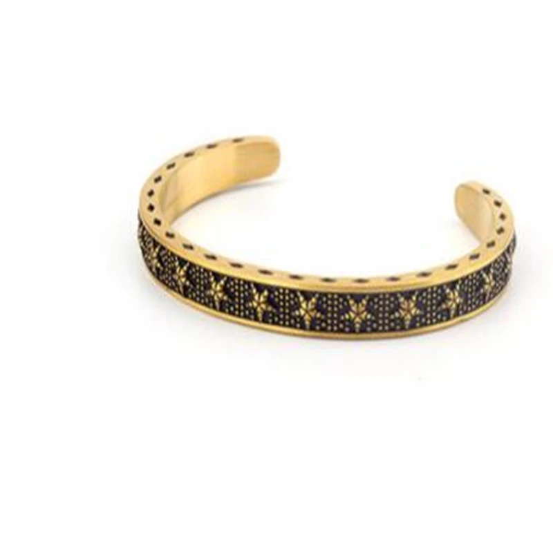 Fashion brand retro five-pointed star titanium steel bracelets 316L Cuff personality men and women open bracelet European | Украшения и
