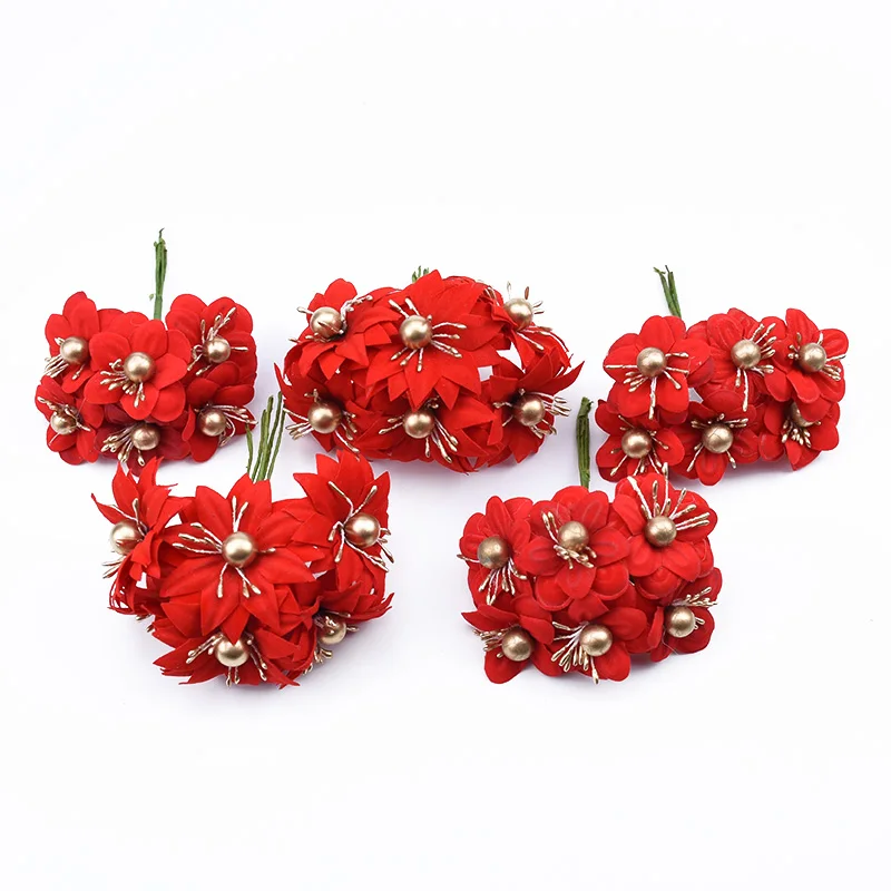 6pcs Decorative flowers wreaths christmas home decoration accessories scrapbook DIY Bridal wrist flower gifts artificial flowers