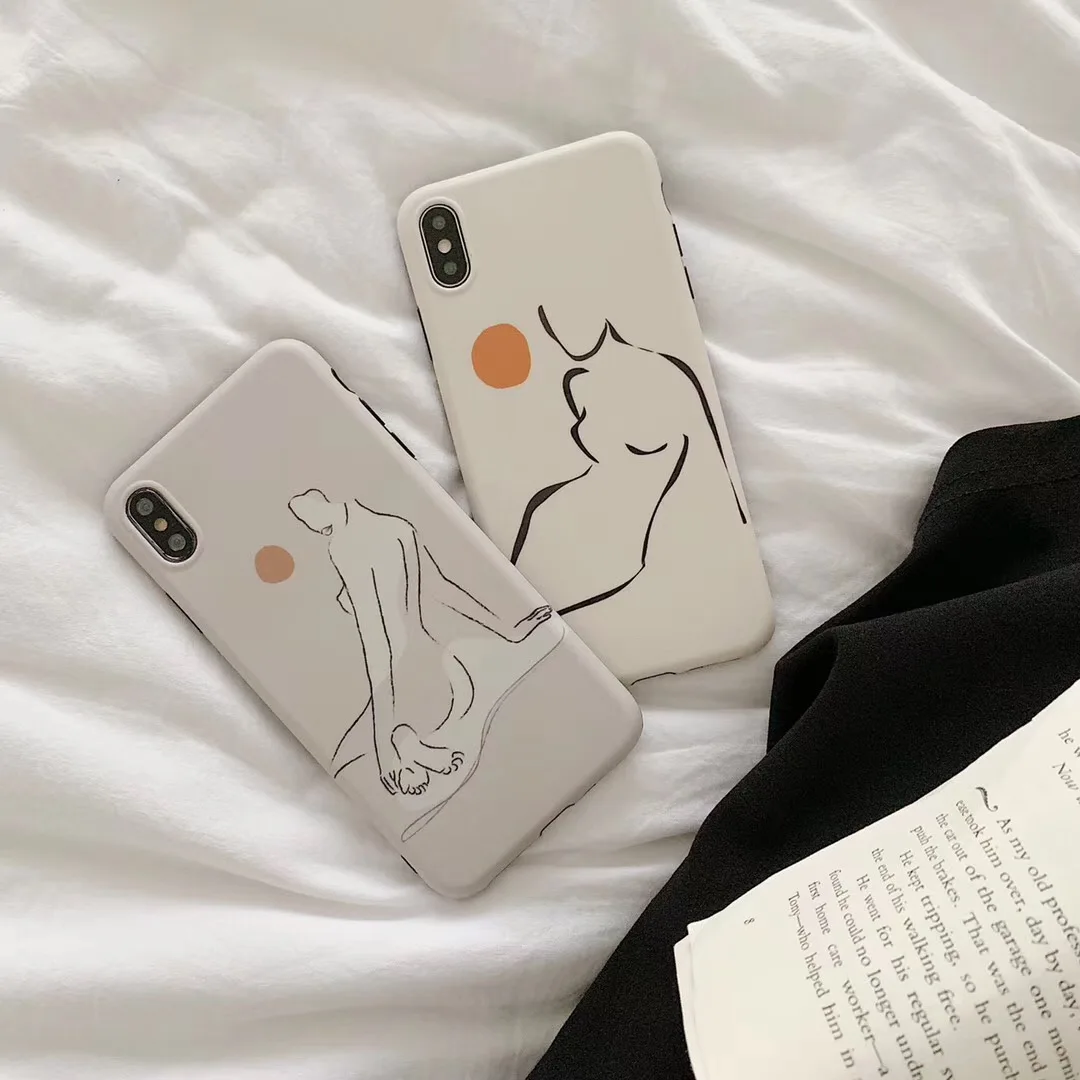 INS simple red sun line art girl design phone case For iphone Xs MAX XR X 6 6s 7 8 plus fashion vintage silicone back cover Capa |