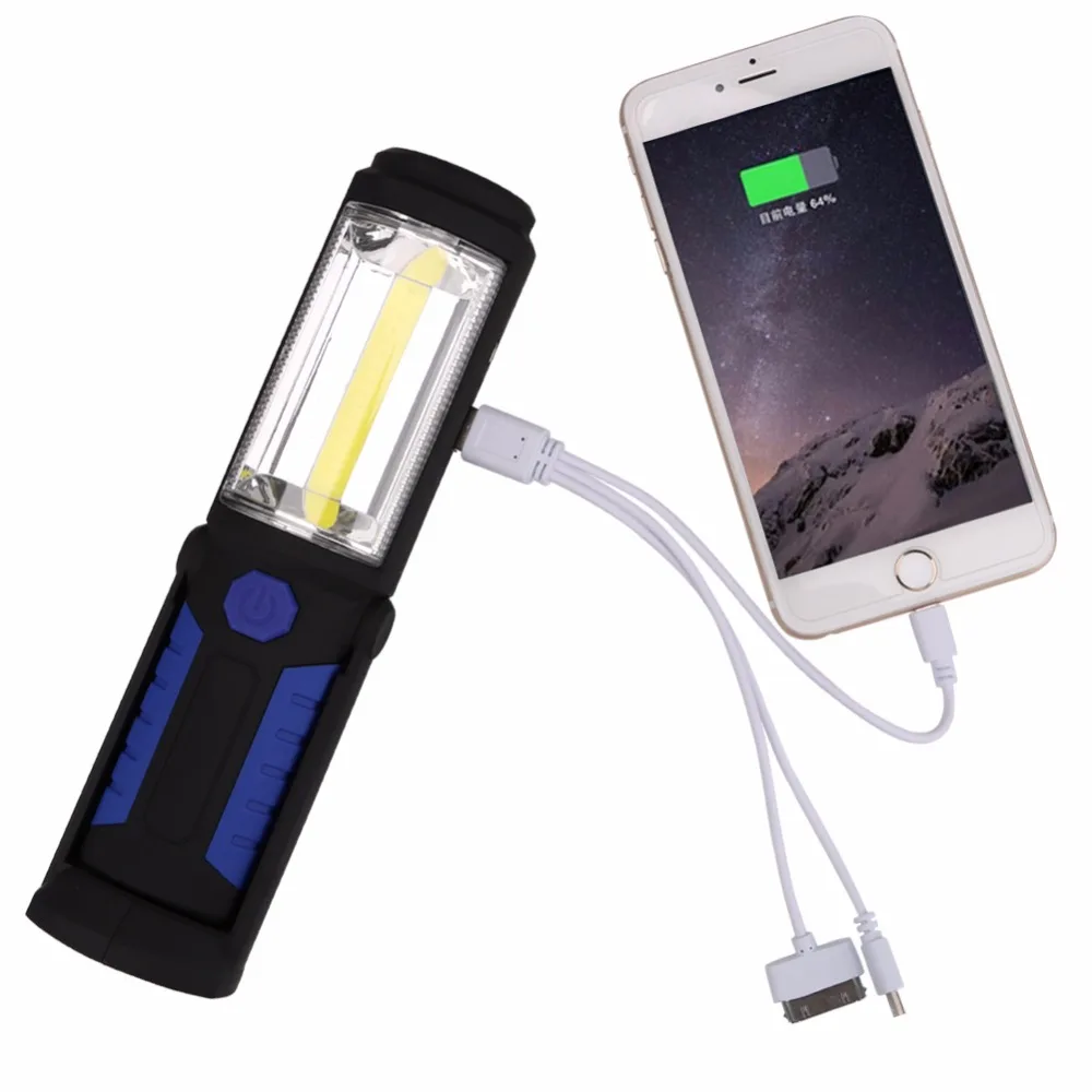 COB фонарь для зарядки светодиодный перезаряжаемый USB флэш-светильник рабочий светильник магнитный крючок с функцией мобильного питания