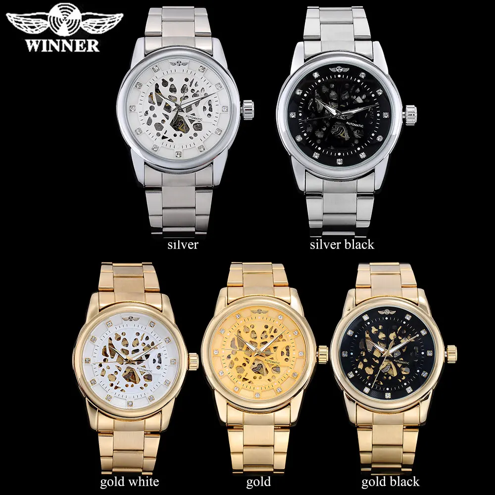 Мужские модные повседневные механические часы WINNER Серебристые со стальным