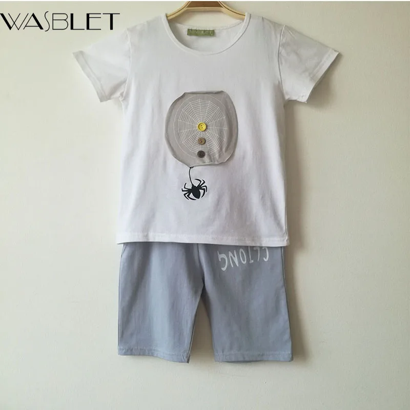 Мода 2017 г. хлопковые летние комплект одежды для мальчиков повседневная рукав