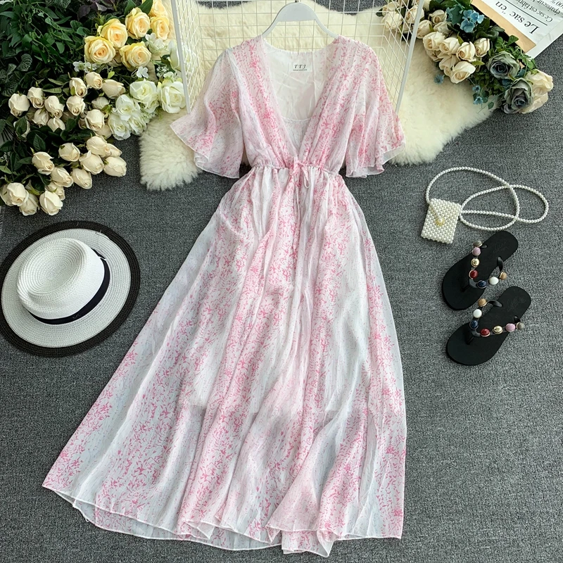 2019 новые модные женские платья Пляжные свежие v-образным вырезом с роговым