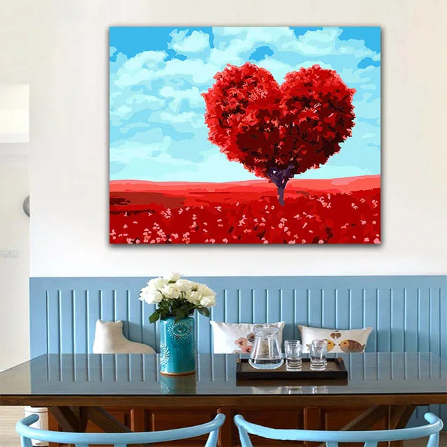 

DIY colorings pictures by numbers with colors Flower sea red love tree picture drawing painting by numbers framed Home