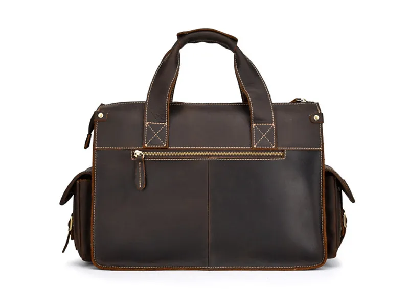 PNDME high quality crazy horse cowhide men's briefcase vintage designer simple multi pocket genuine leather office laptop bag