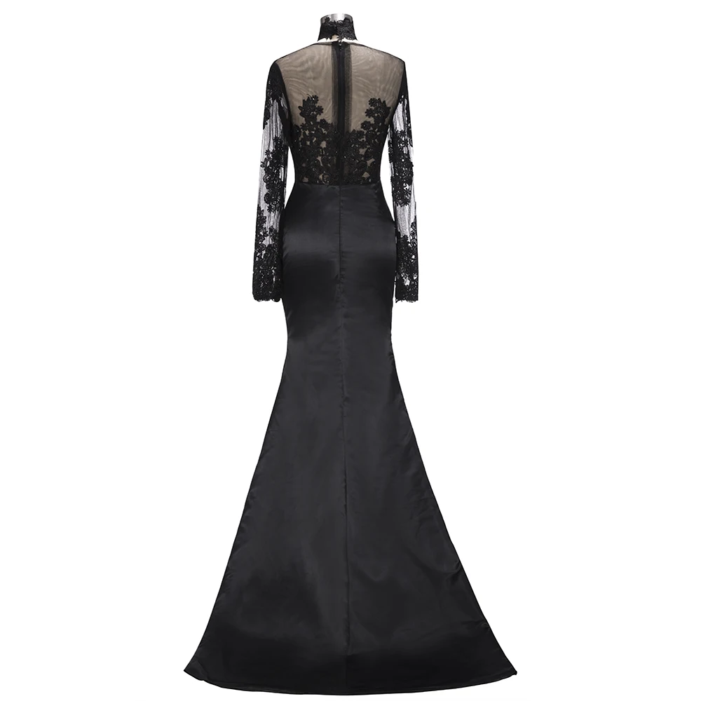 Очаровательное черное вечернее платье русалки с длинным рукавом и глубоким