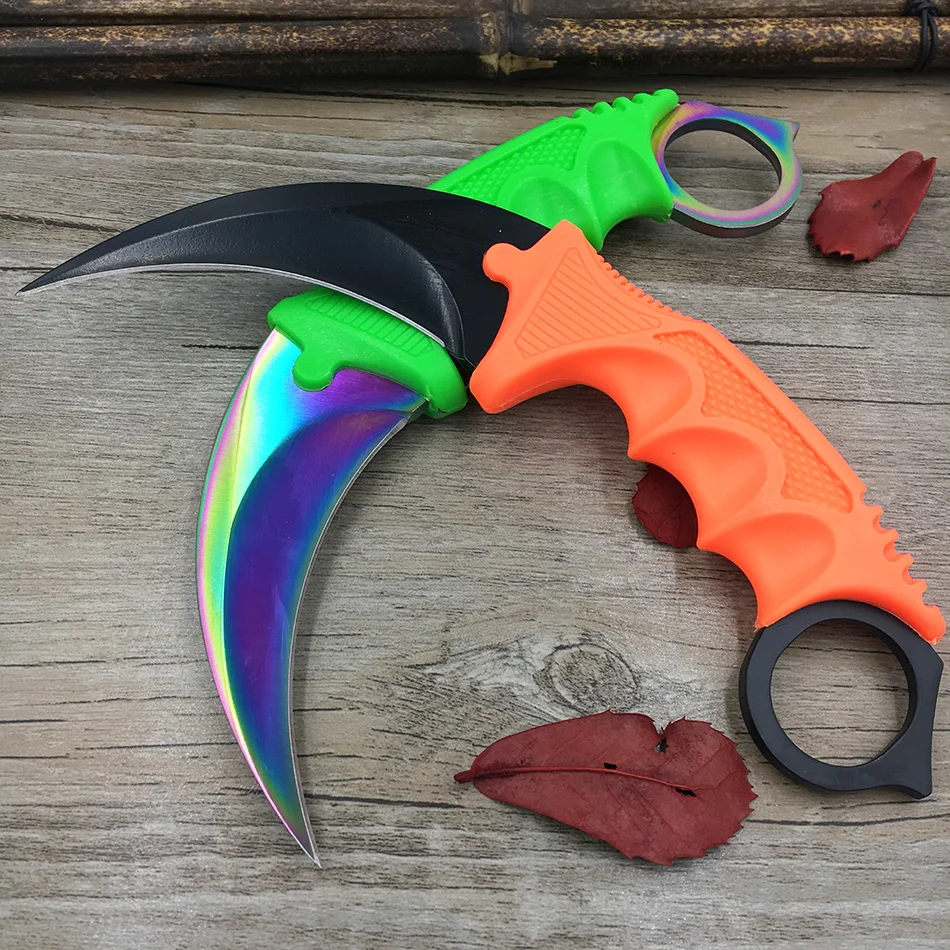 CS GO коготь счетчика удара Karambit нож шеи нож с оболочкой зуб тигра настоящая игра нож Радуга Кемпинг Фиксированное Лезвие Нож