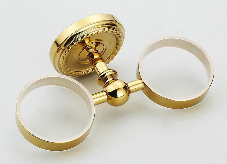Luxury Style Gold Color Brass Toothbrush Holder Bathroom Accessories Ceramic Cup Wall Mount ZD772 | Обустройство дома