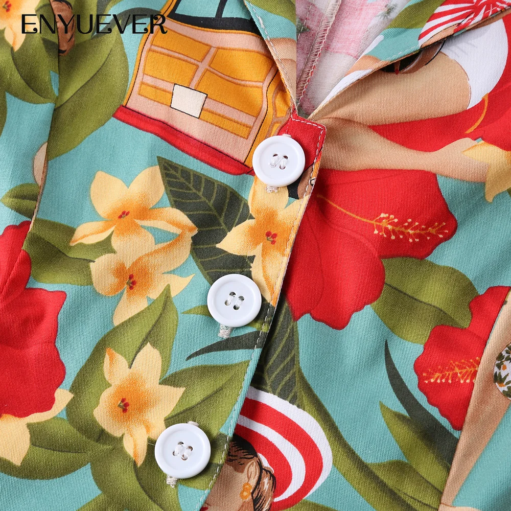 Enyuever Vestido винтажное платье большие размеры Повседневное с цветочным принтом для