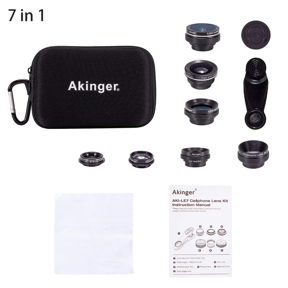 Akinger 4in1 5in1 7in1 10in1 13in1 телефон Объективы для фотоаппаратов комплект рыбий глаз