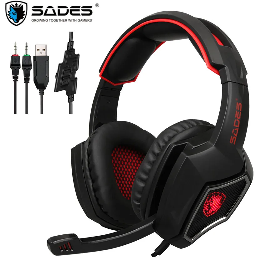 SADES Spirit Wolf PC Gamer usb-гарнитура + 3 5 мм Проводные Игровые наушники с микрофоном