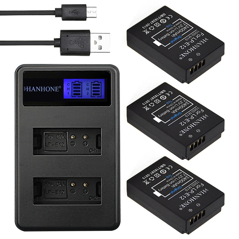 3 шт. Топ 2400 мАч LP E12 LPE12 камера батарея + LCD двойное зарядное устройство для Canon M 100D