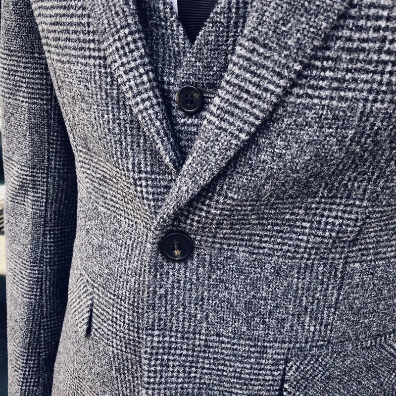 Мужской деловой костюм, официальный смокинг, мужские костюмы, Casacas Hombre Azul Terno Preto, облегающие Серые Ретро костюмы в клетку для мужчин