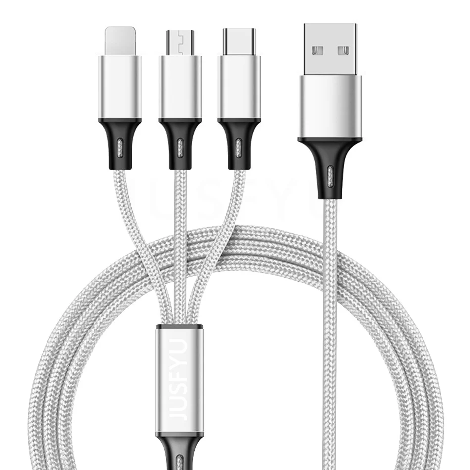 Серебристый 3 в 1 mi cro USB мульти зарядное устройство кабель 1,2 м несколько Тип C зарядный кабель Кабо для iPhone X 7 Xiaomi mi 9 8 Usb type-C usbc кабель - Цвет: Серебристый