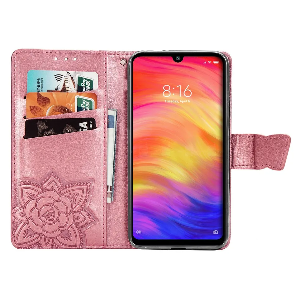 Для Xiaomi Redmi Note 7 Чехол-книжка кошелек из искусственной кожи чехол для Xiaomi Redmi Note 7 Pro Чехол бабочка Mmbossing чехол для телефона s