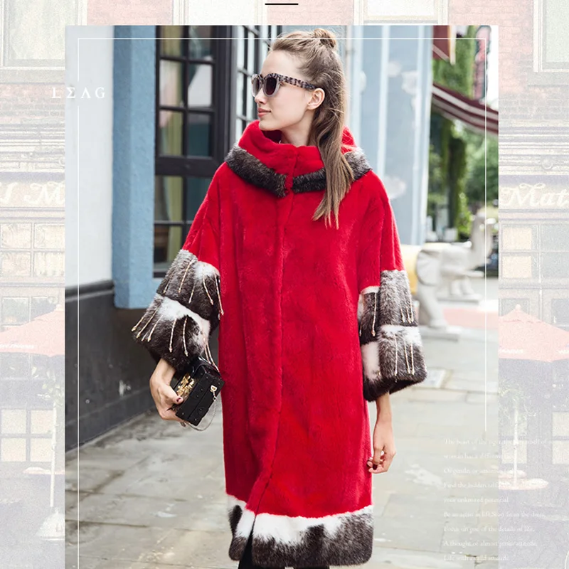 Женское Норковое Пальто LVCHI 2019 в стиле бохо красное модное пальто из натурального