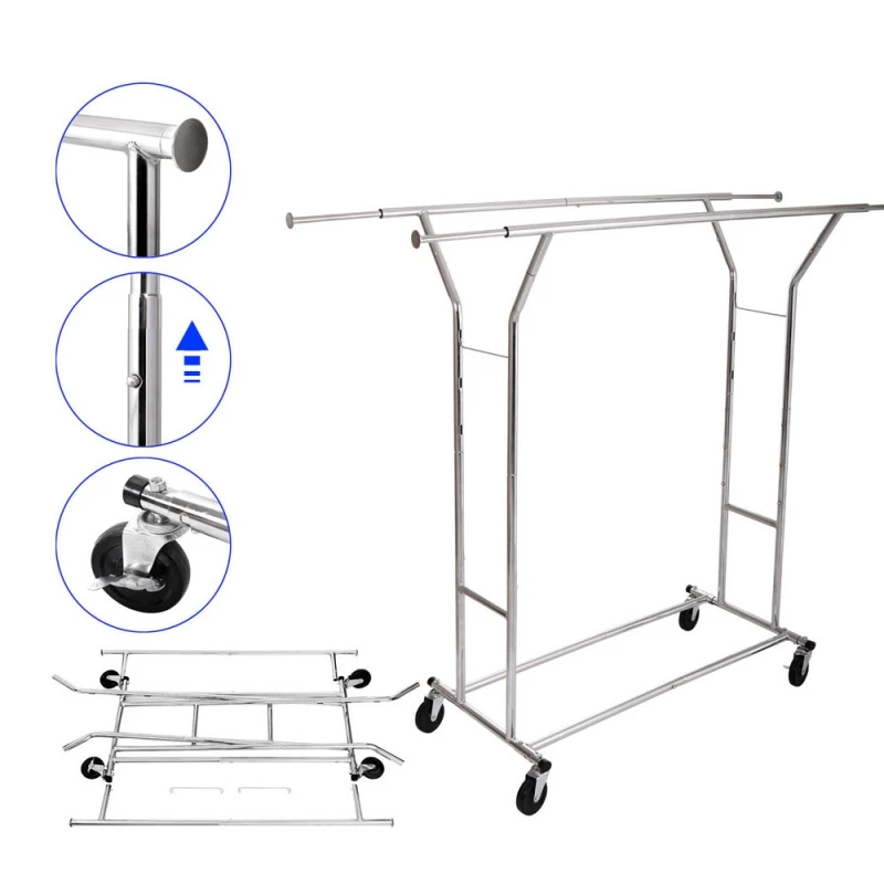 Стальная вешалка для одежды с двойной рейкой регулируемая телескопическая