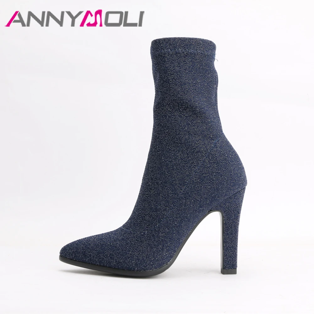 Ботинки ANNYMOLI женские на высоком каблуке брендовые дизайнерские эластичные