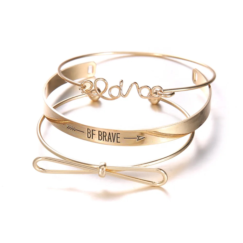 Комплект женских браслетов с бантиком 3 шт./компл. золотистого/серебристого цвета