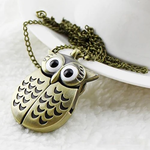 Ретро Сова Форма кулон аналог карманные часы цепь ожерелье унисекс ювелирные