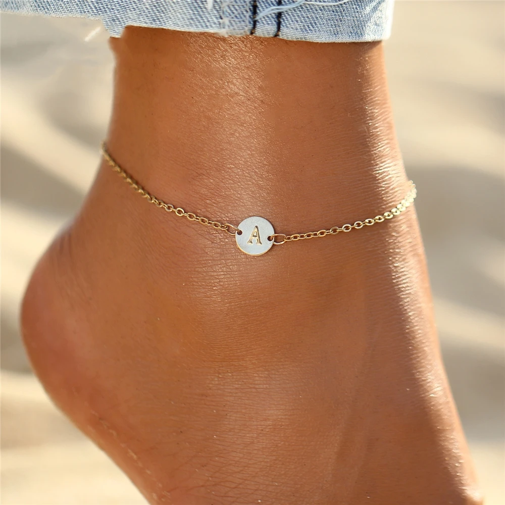 IF ME Fashion Initial Letter Round Charms Bracelet &amp Bangle for Women Pulseras Capital J K Pendant Chain Name Bracelets Jewelry |