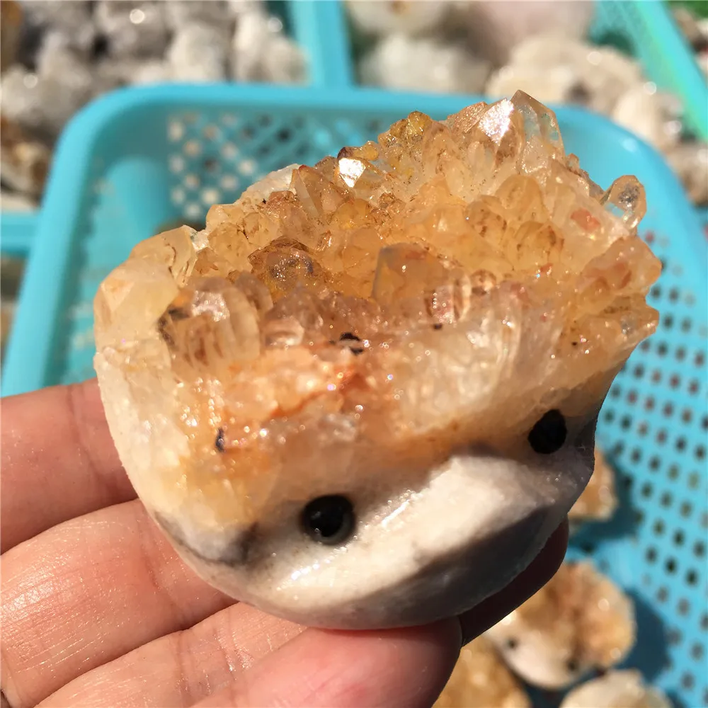 МИЛЫЙ натуральный кварцевый Хрустальный кластер резьба Ежик желтый кристалл