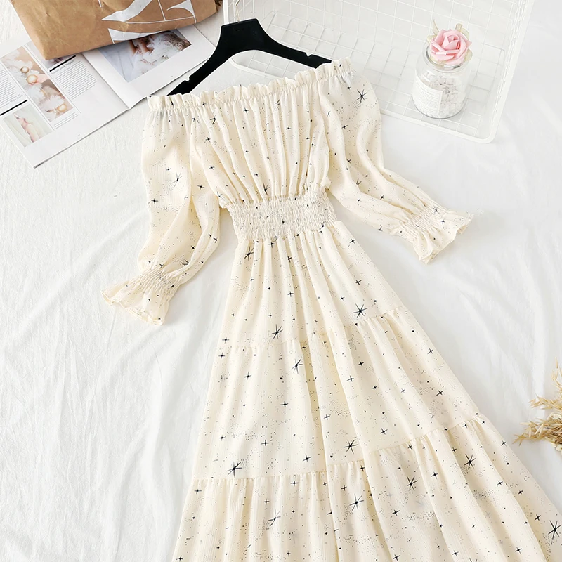 Сексуальные летние платья с оборками женские плиссированные со звездами