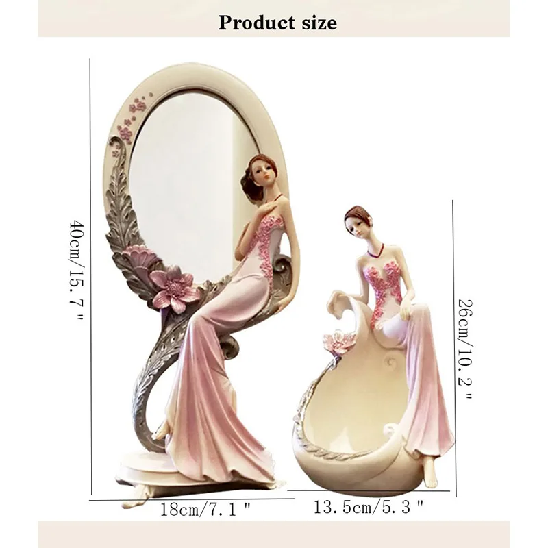 

Creative Resin Beauty Figurine Jewelry Storage Box Lady Makeup Mirror Ornament Dressing Table Decor Wedding Gift Household Decor