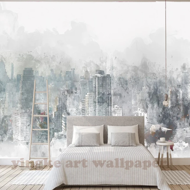 Фотобумага 3D Акварель Ручная роспись вид города Фреска гостиная кафе KTV фон