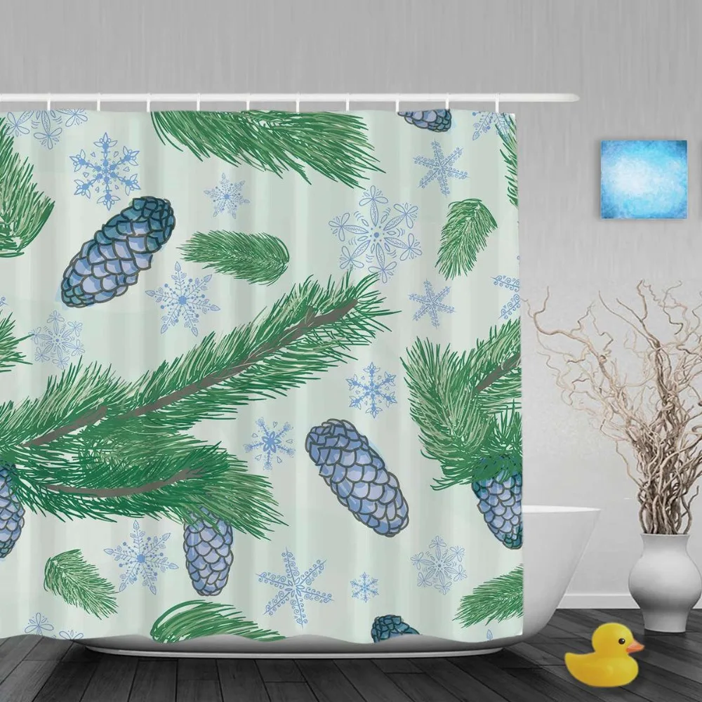 

Зимняя сцена, Рождественская занавеска для душа, декор в виде ананаса и вишни, занавески для ванной, водонепроницаемая полиэфирная ткань с к...