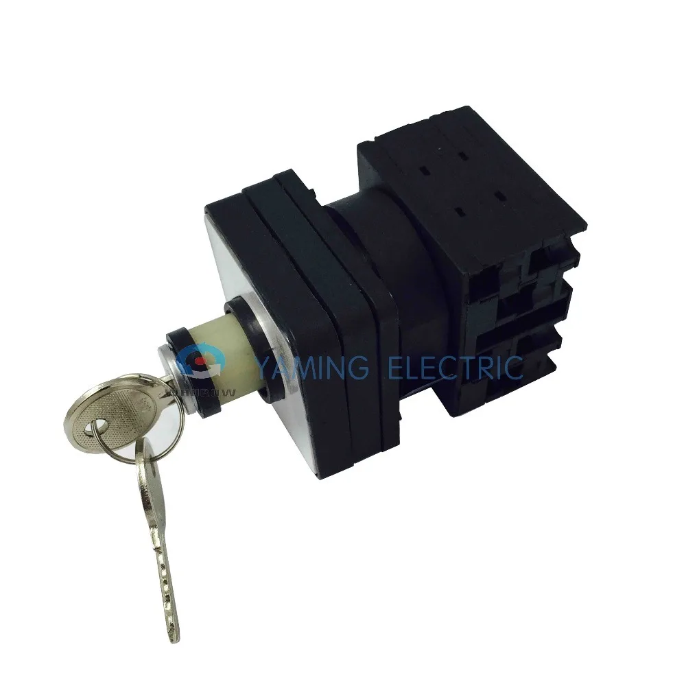 Черный поворотный переключатель с фиксацией 3 позиции 660 В 20 А 2 фазный