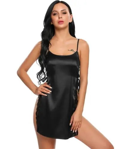 Женское шелковое кружевное белье ночная рубашка из сатина 2019|Ночные сорочки и