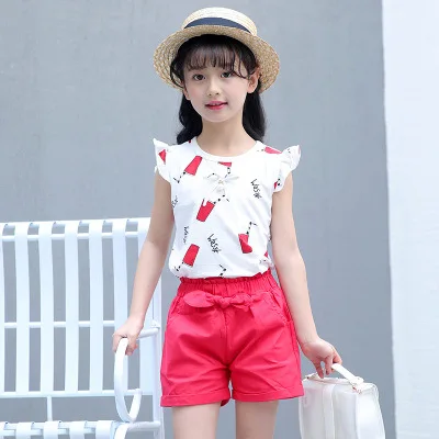 Girls Sets summer 2019 new short-sleeved t-shirt shorts suit big children short sleeve 3-12 years old children's clothing | Мать и