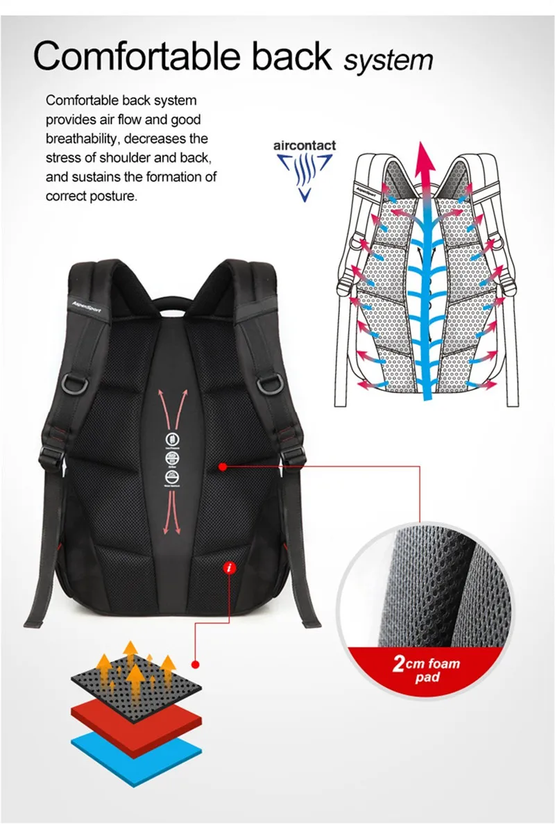 AspenSport, дорожные сумки, рюкзаки для ноутбука, для мужчин, подходят под 16 дюймов, для компьютера, бизнес, водонепроницаемые, для колледжа, школьные сумки, черные
