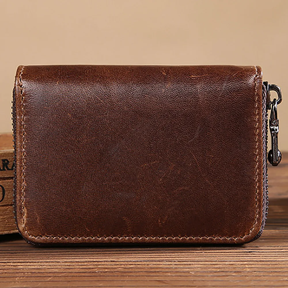 Genuine Leather Men Short Wallet Coin Pocket Credit/ID Card Holder High Quality Zipper Bifold Purse Vintage Clutch Money Bag | Багаж и
