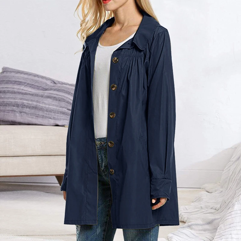 Navy Blue Sfit женский плащ легкий водонепроницаемый открытый с капюшоном длинный дождевик ветровка Рыбалка Спорт Кемпинг походные куртки - Цвет: Navy Blue