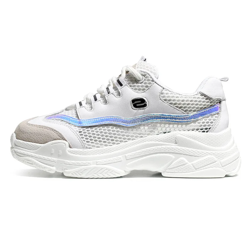 

Women Vulcanized Shoes Hidden Heel Height Increasing Women Wedges Geunine Leather Mesh Breathable Shoes