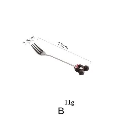 fork red Прекрасная десертная вилка из нержавеющей стали, кофейная ложка для перемешивания, креативная мультяшная вилка для фруктов AKUHOME - Цвет: fork red