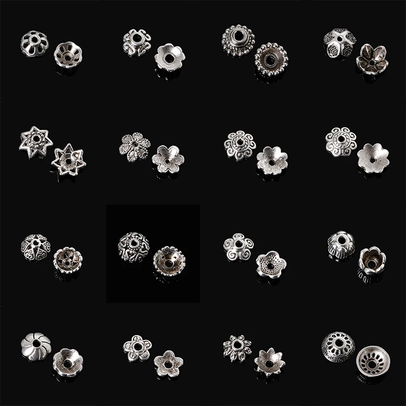 Разные размеры 360 шт./лот античные посеребренные цветочные металлические