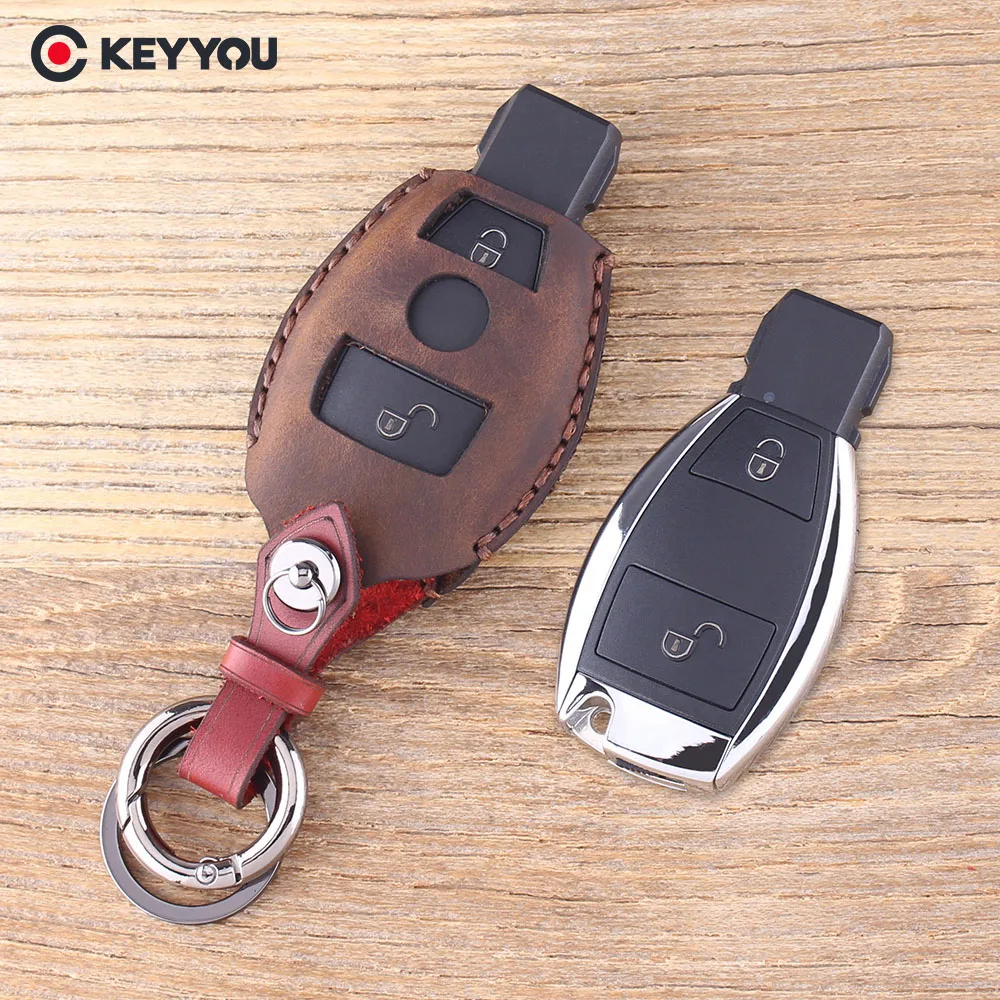 Кожаный чехол для автомобильного ключа KEYYOU Mercedes Benz CLK/C/E/S Class с дистанционным