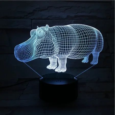

3D-260 Hippo with 7 Colors Lampe optique illusion 3D Animal Lamp Amazing Visualization Optical Illusion Kids Gift