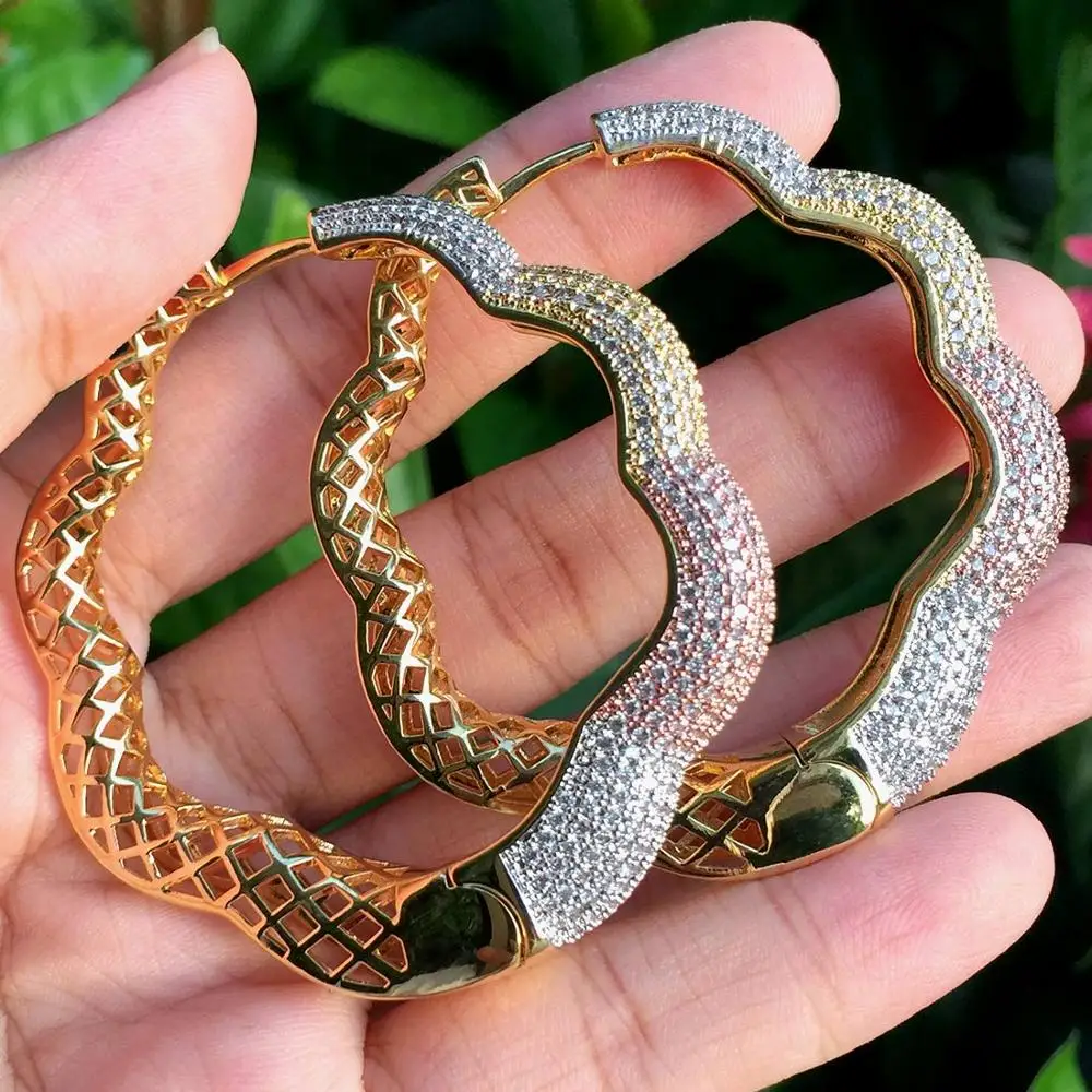 ModemAngel роскошные большие серьги для женщин три тона цветные медный материал CZ