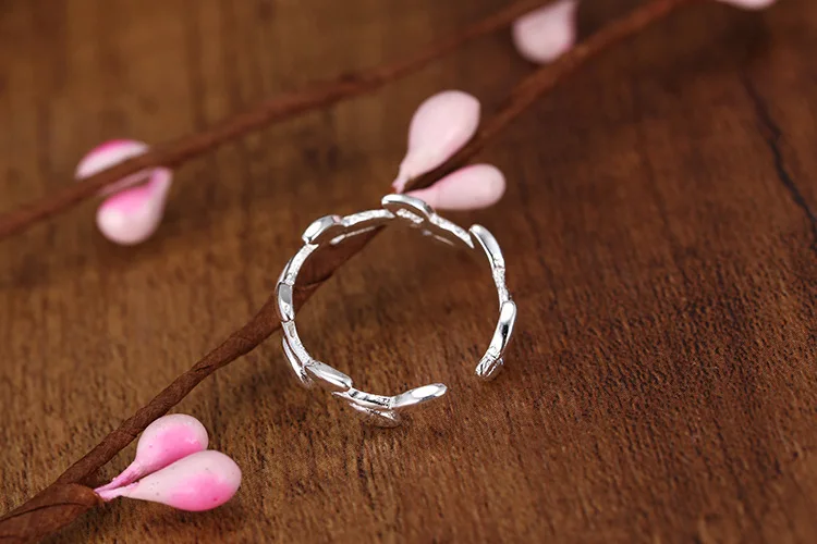 Панк стиль винтаж ретро серебристый лист Кольца для женщин романтические