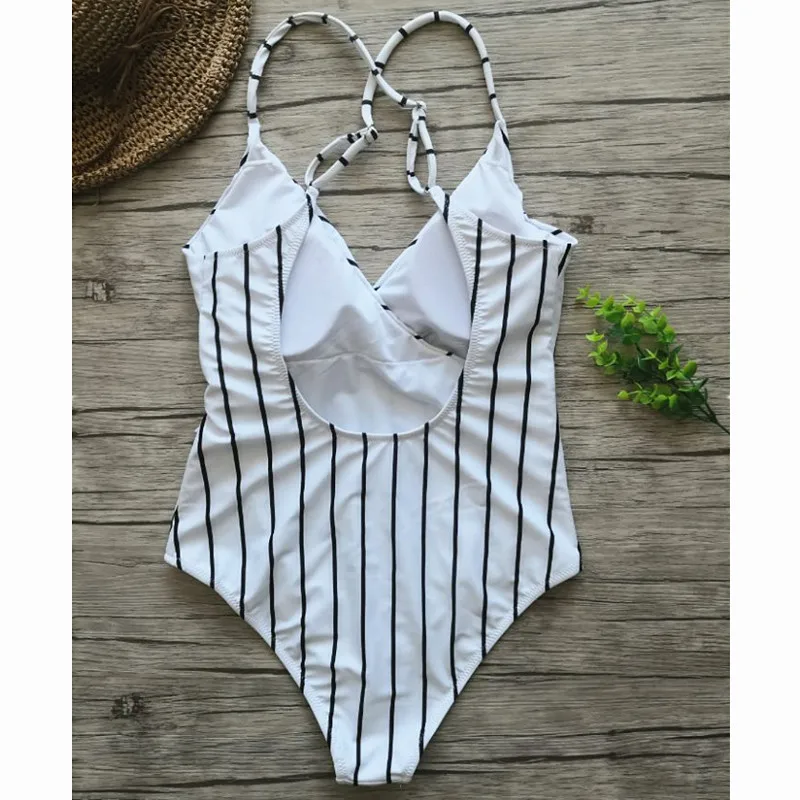 Женский сексуальный цельный купальник белый полосатый купальный костюм женский