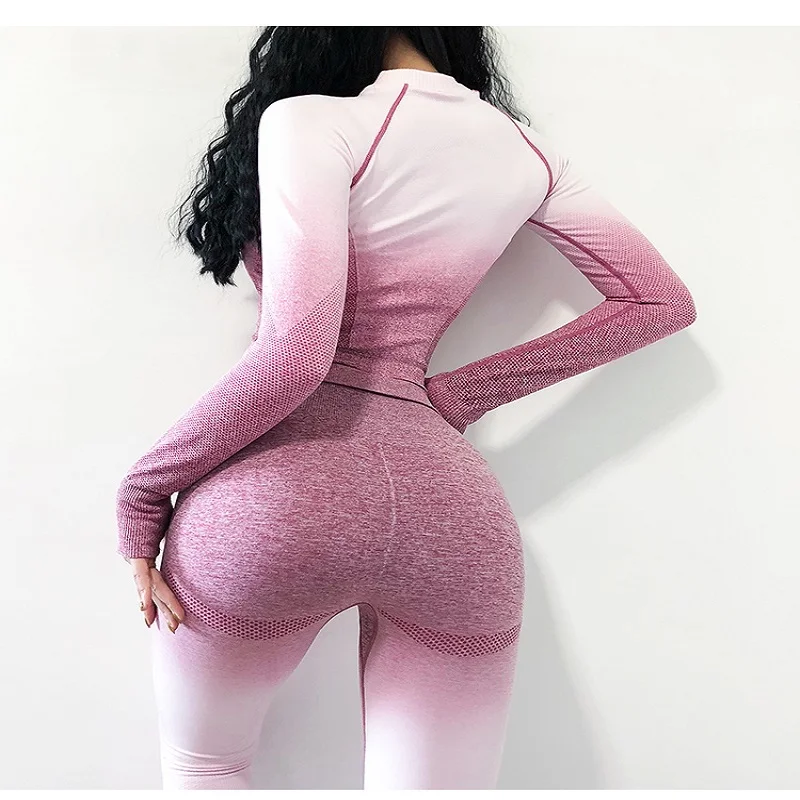 Бесшовные леггинсы + укороченные рубашки тренировочный спортивный костюм