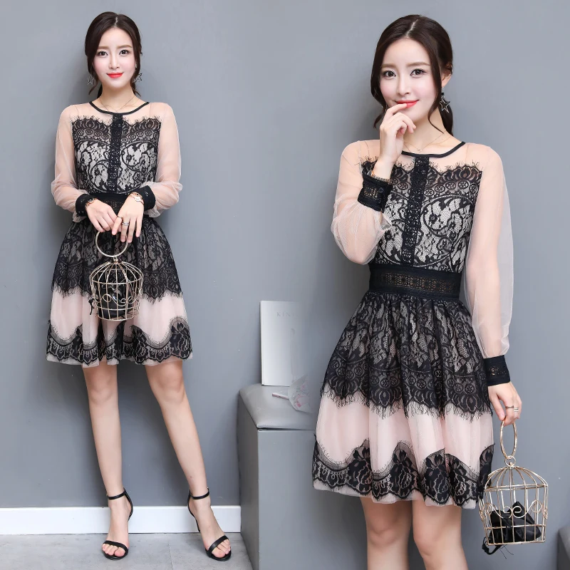 1688 #2017 Осень Новый корейский стиль Женская мода с длинным рукавом O образным