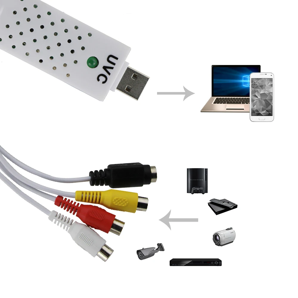Синий Чем Для ПК/Ноутбука USB 2.0 Плата Видеоввода ТВ-Тюнер VCR DVD AV Аудио Разъем